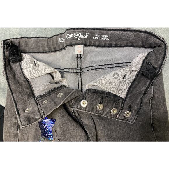 Cat & Jack Jeans Girls 12 Flip Sequin Star Skinny Super Stretch Adjustable Waist - Picture 8 of 8